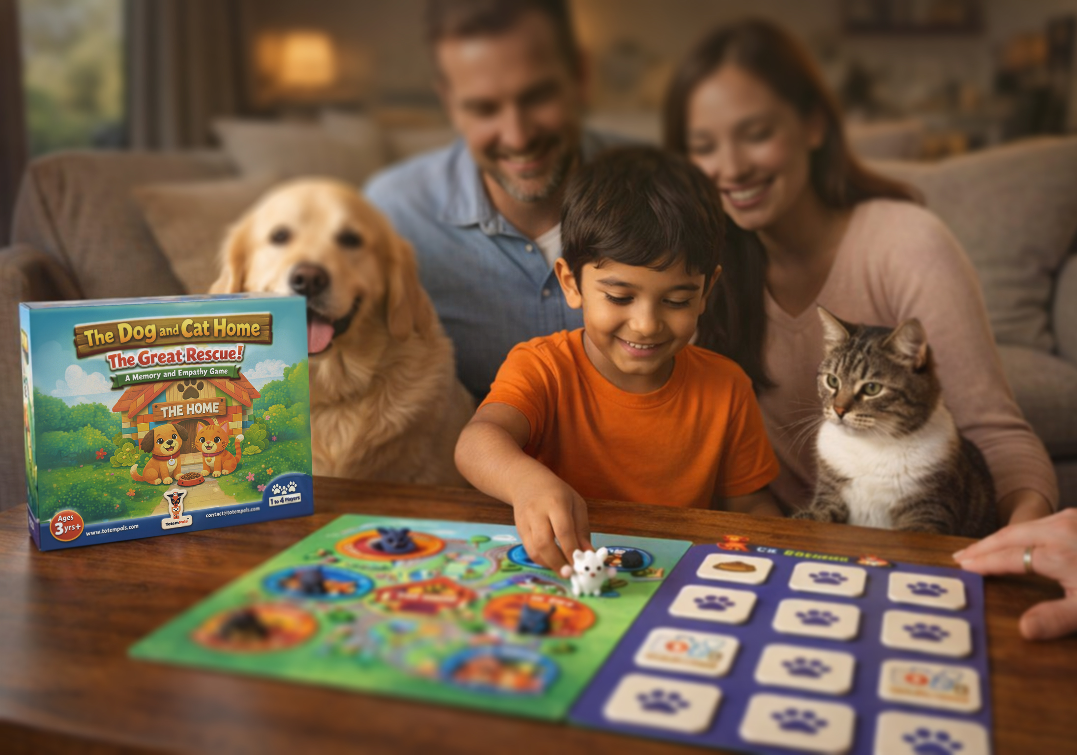 Family playing TotemPals with dog